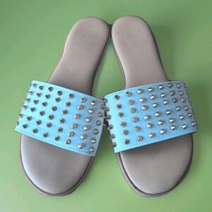 CAMEL THREADS White Gold Sandal Flat Shoes Gold Studs Slip On Strap Women 11 EUC